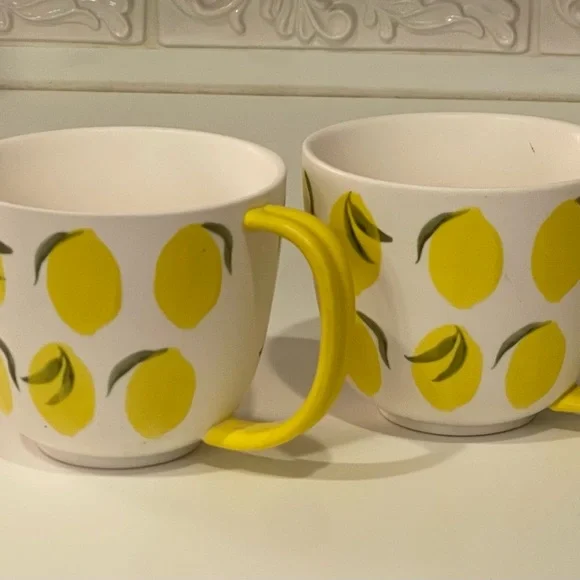 RARE Set Of 2 Anthropologie Lemon Tutti Mugs Beautiful Pattern - Picture 2 of 4